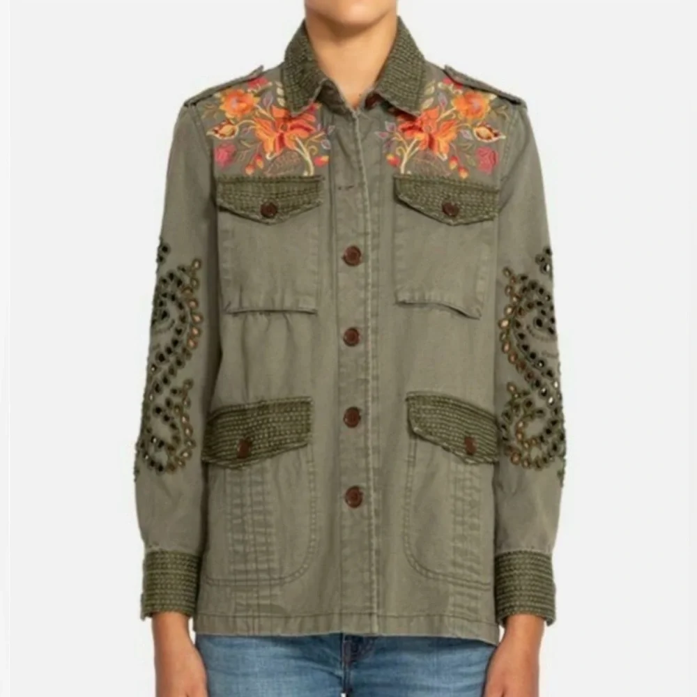Johnny Was Violette Eyelet Embroidered Military Jacket XL - Picture 10 of 15